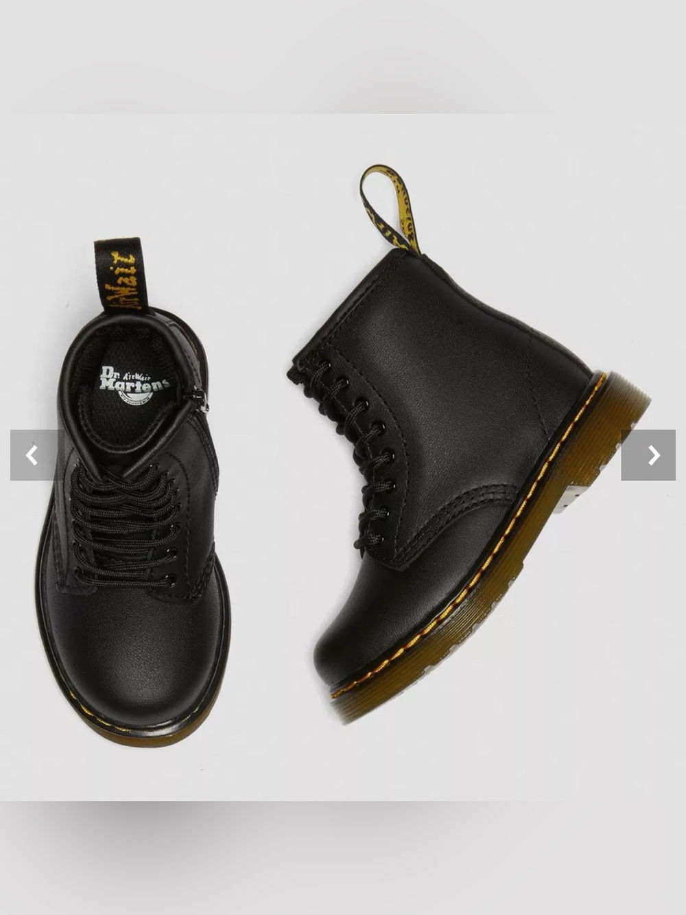 Dr. Martens Girls Black Lace-Up Combat Boots with Yellow Stitching - Picture 2 of 13